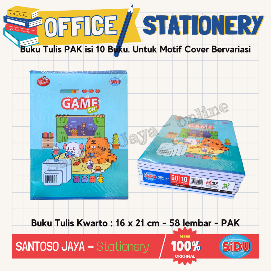 

Buku Tulis Kwarto SIDU 58 Lembar 16x21 cm PAK - 10 Buku