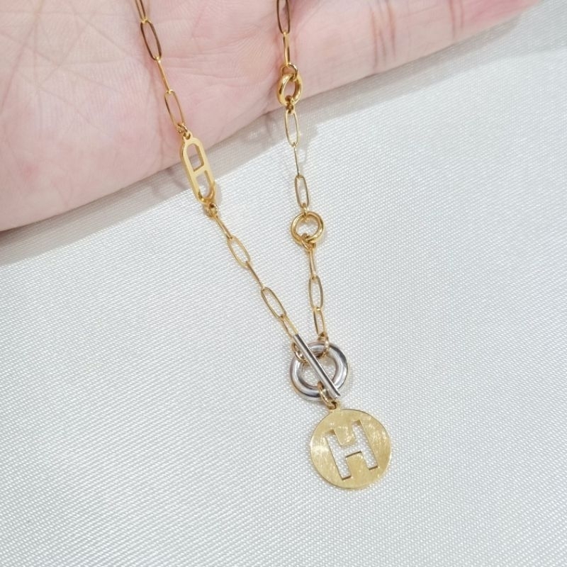 8K / 3.9 gr / 43 cm - Kalung Alpha Lux Variasi Putih Emas Muda Asli Kadar 375 - PJ