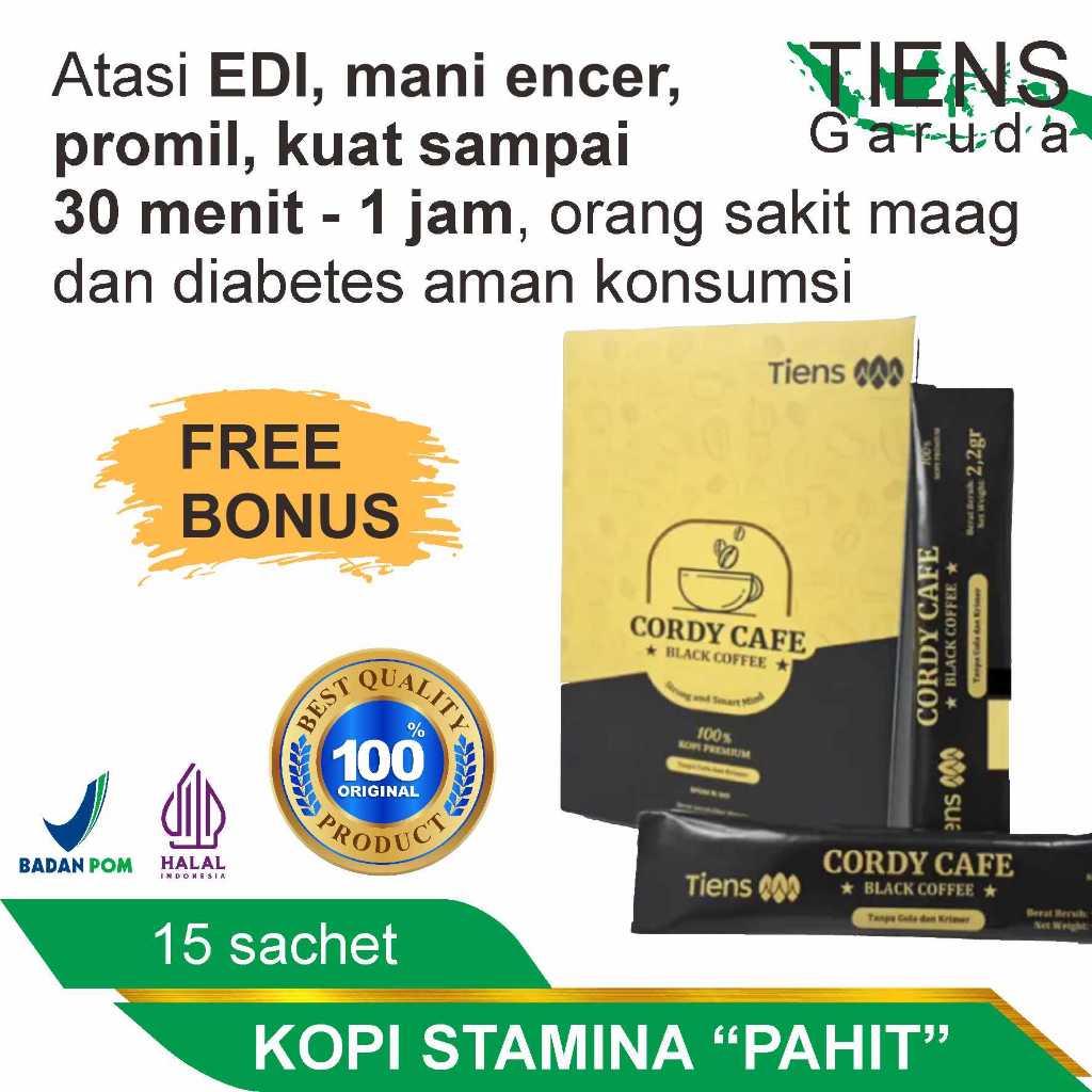 

Kopi Kuat Aroma Cordy Cafe Instan Ngaceeng Otot Tahan Lama Rasa Original 1 Box 15 Sachet