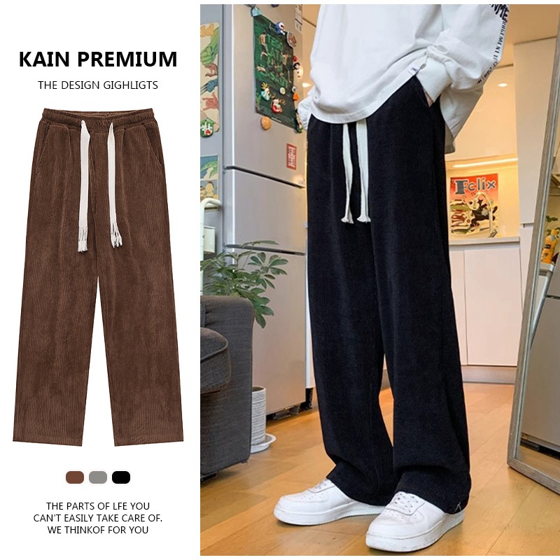 Celana corduroy Pria Celana Retro Korea Celana corduroi Longgar Celana Pria  Kasual Pria Bahan Kordu