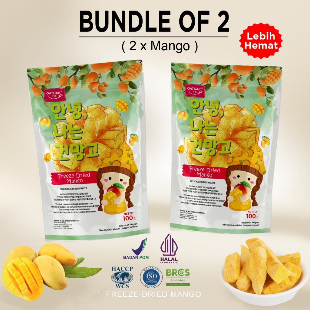 

OATCAK Bundle Of 2 Total 200gram Freeze Dried Mango Buah Kering Mangga HALAL BPOM