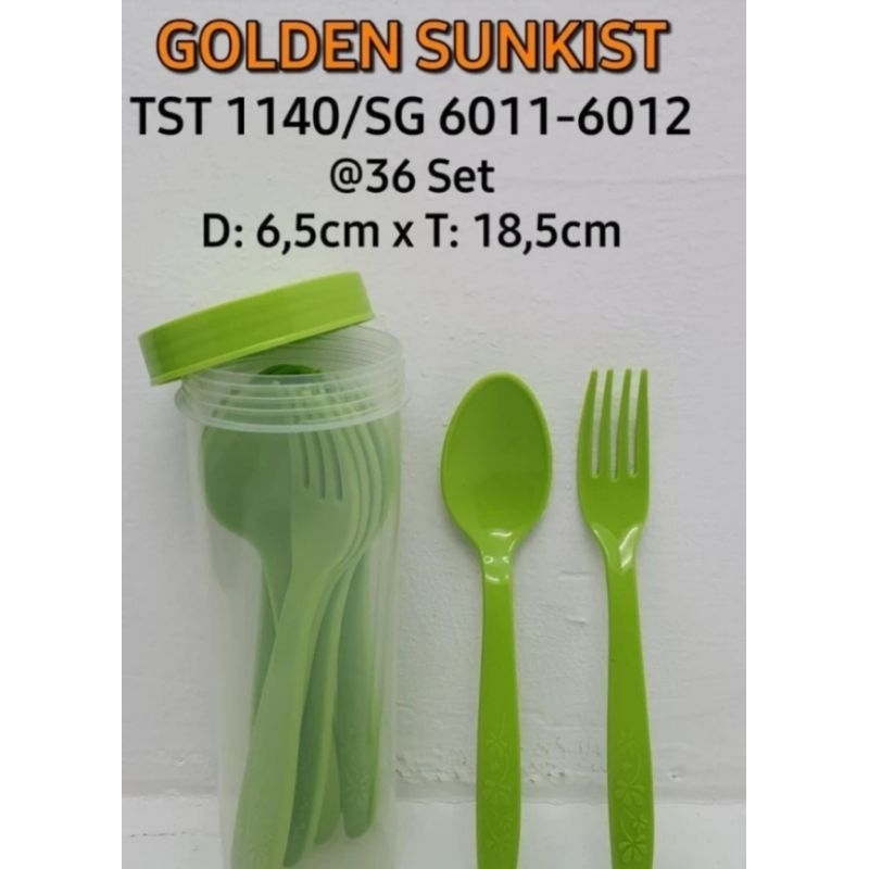 Sendok Garpu Set Travel Golden Sunkist TST 1140 Free Tempat Sendok Hijau