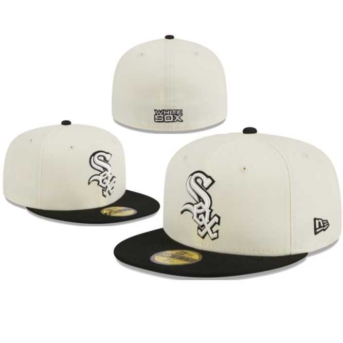 Topi Snapback Fitted Chicago White Sox Ivory Black Build Up Cap Fitted Bordir