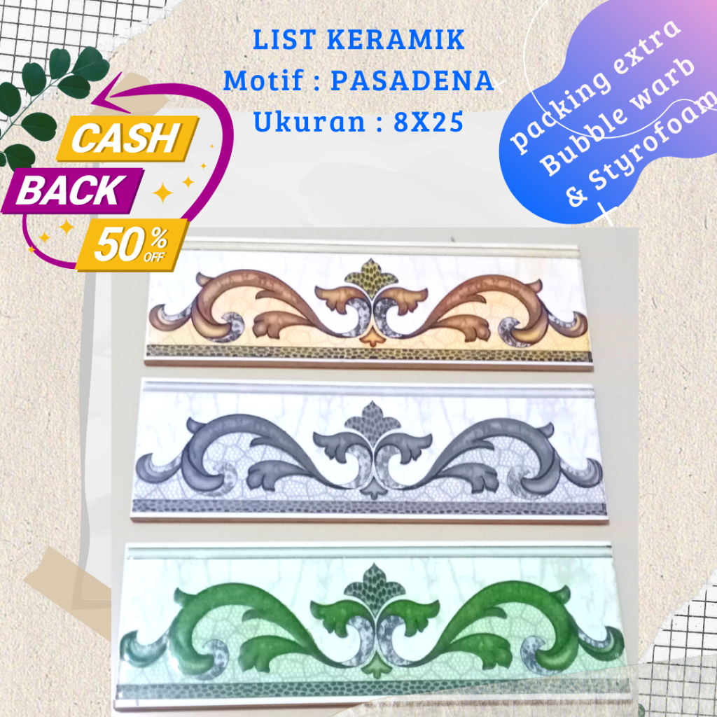 list keramik dinding minimalis motif pasadena ukuran 8x25 / grosir list keramik dinding / list keram