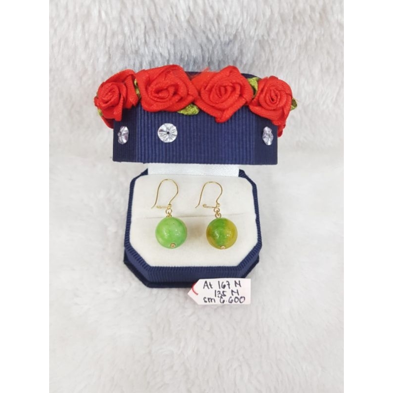AT167N135N Anting model mata batu hijau sembur emas kuning asli berat 1.150  sama mata 6.600 kadar 7