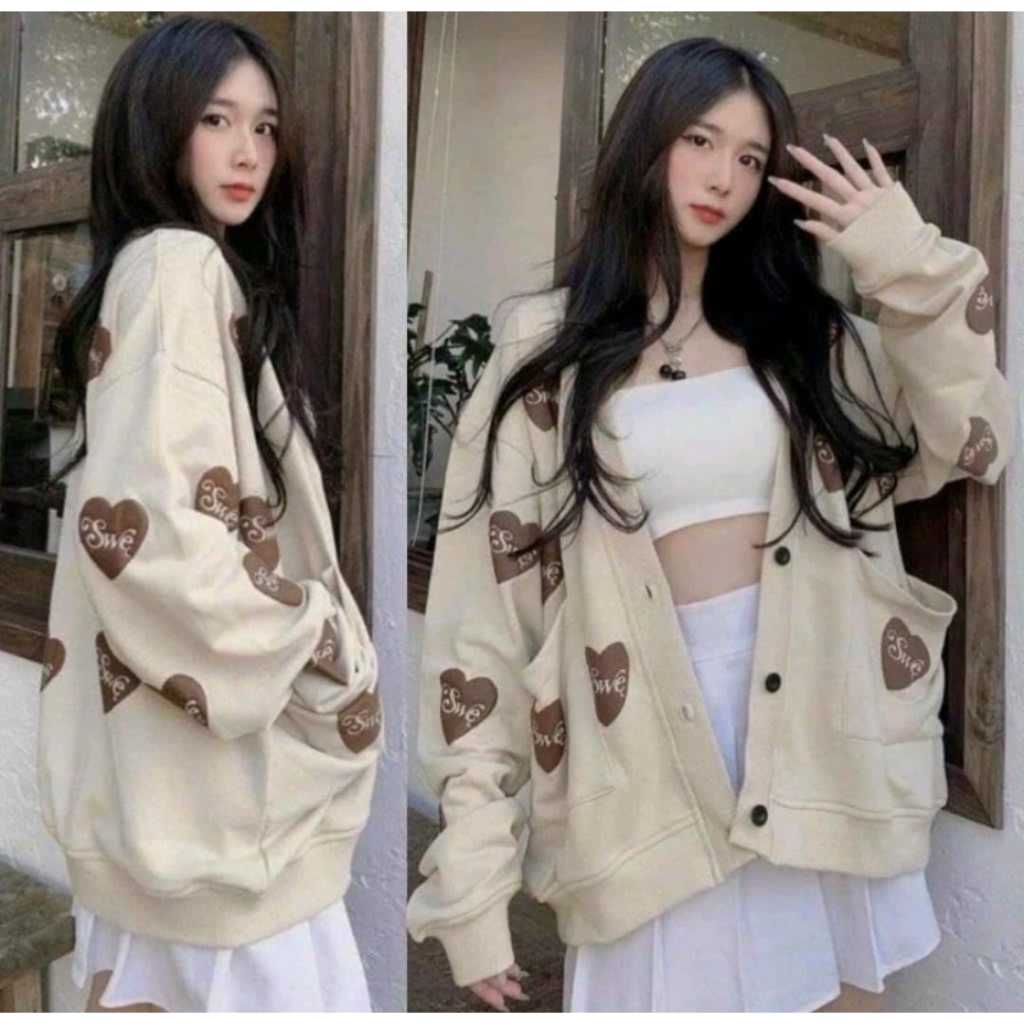 CARDIGAN SWE LOVE WANITA OUTFIT KOREAN STYLE CARDY KANCING BERSAKU
