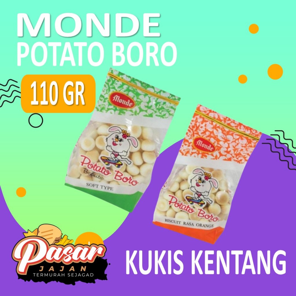 

Monde Potato Boro Green 110 gr / Monde Potato Boro Orange 110gr Kukis Kentang