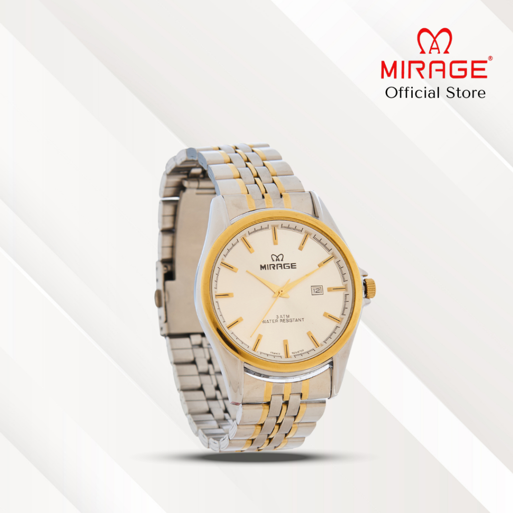 Mirage Jam Tangan Pria Analog 8709 M Silver Gold Original Stainless