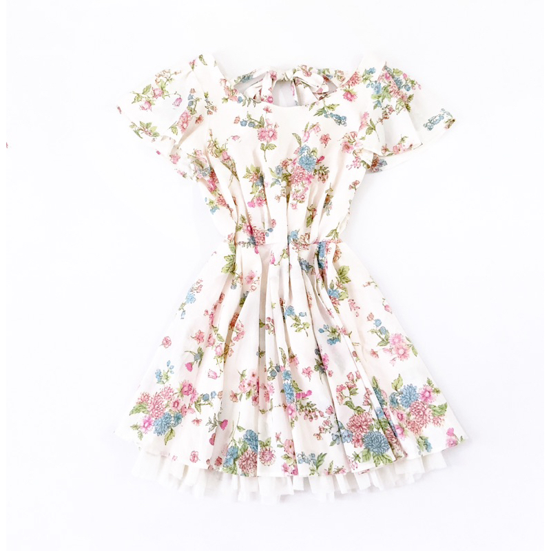 Little Bird's Enchanted Garden Dress With Ruffle Tulle And Ribbon Back Gaun Kerah Bundar Lengan Pend