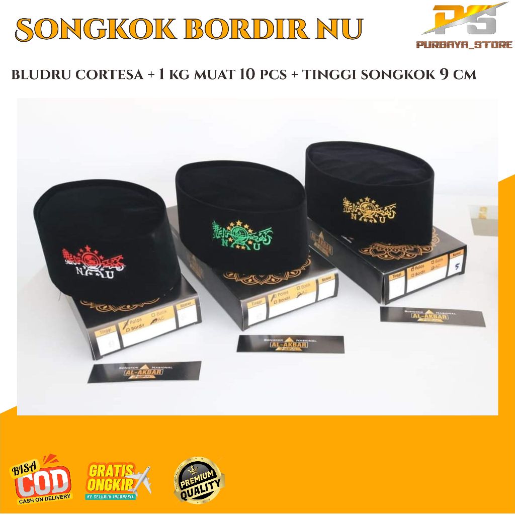 Songkok Santri Bordir NU ~ Songkok Bordir NU Peci Hitam NU Non AC