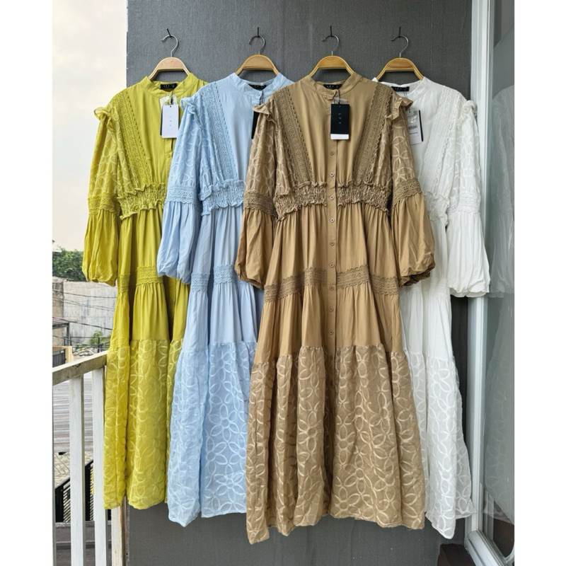 gamis gracie, dress lfy, gamis bangkok, lafreya dress, gamis putih, white maxi, dress katun bordir, 