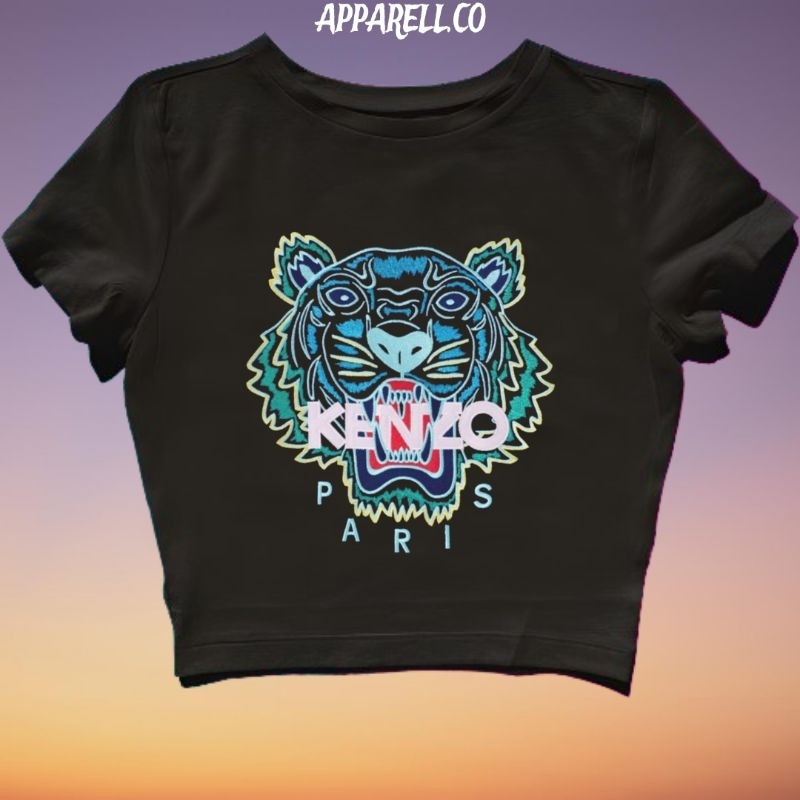 CROP TOP KENZO PARIS BIRU | GRUNGE | CROPTOP HITAM | CROP TEE SLIM FIT STYLE Y2K VINTAGE AESTHETIC |