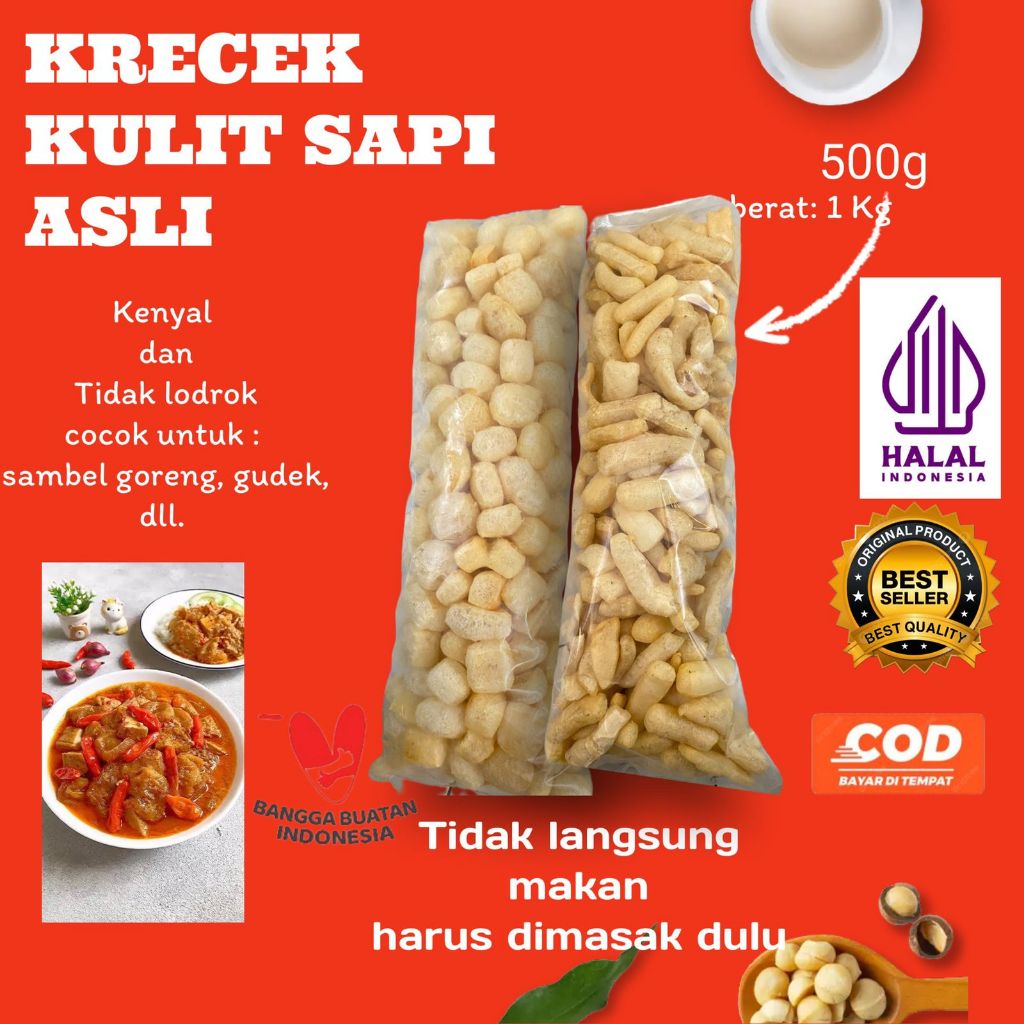 

krecek kulit sapi asli 500 g, 1 bal rambak sayur Super Kenyal