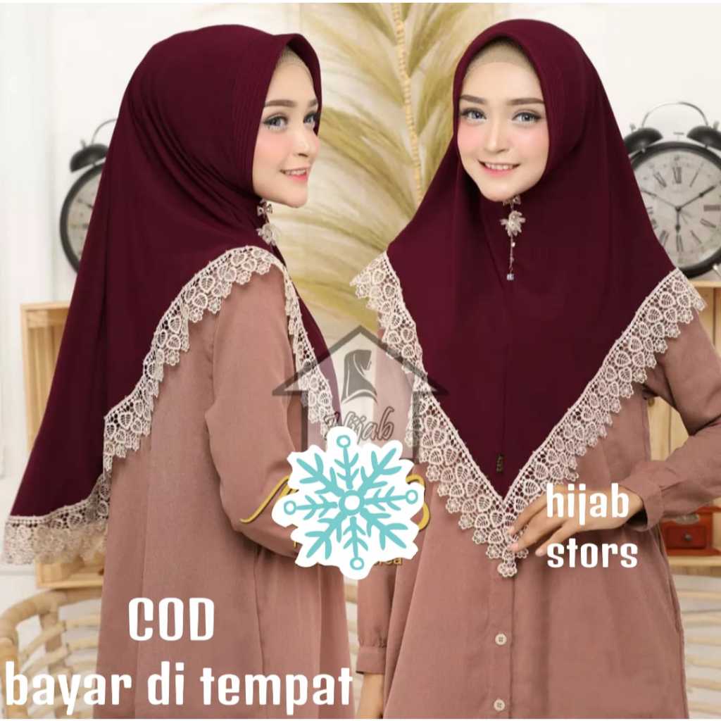 PROMOH Jilbab / hijab jersy renda import instan tali kerudung renda mirzza / hijab instan kekinian