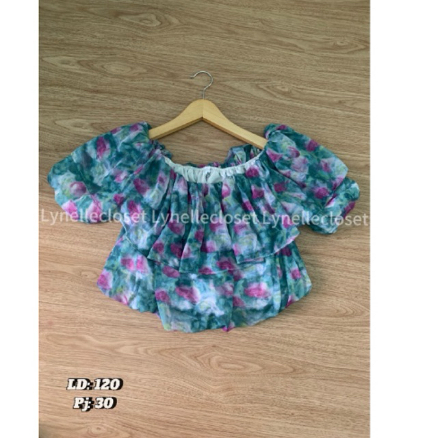 CROP TOP / ATASAN KOREA / BLOUSE / RENDA / BUNGA / FLOWER / PITA / COQUETTE / PURPLE / LILAC / UNGU 