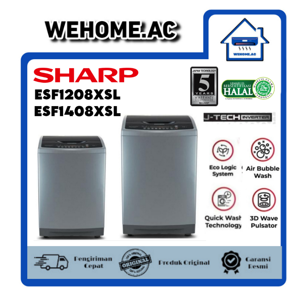 Mesin Cuci Sharp 1 Tabung ESF1208XSL / ESF1408XSL Mesin Cuci Satu Tabung Inverter 12KG / 14KG Sharp 