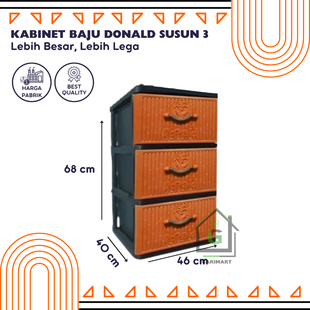 Kabinet Baju Plastik Tebal Lemari Donald Susun 3