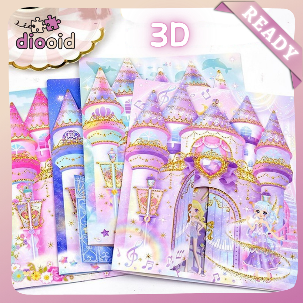 [Ready]3D Mainan Pendidikan anak Diy Stiker Kastil Berkilau Castle Buku Putri Cantik Berdandan Buku