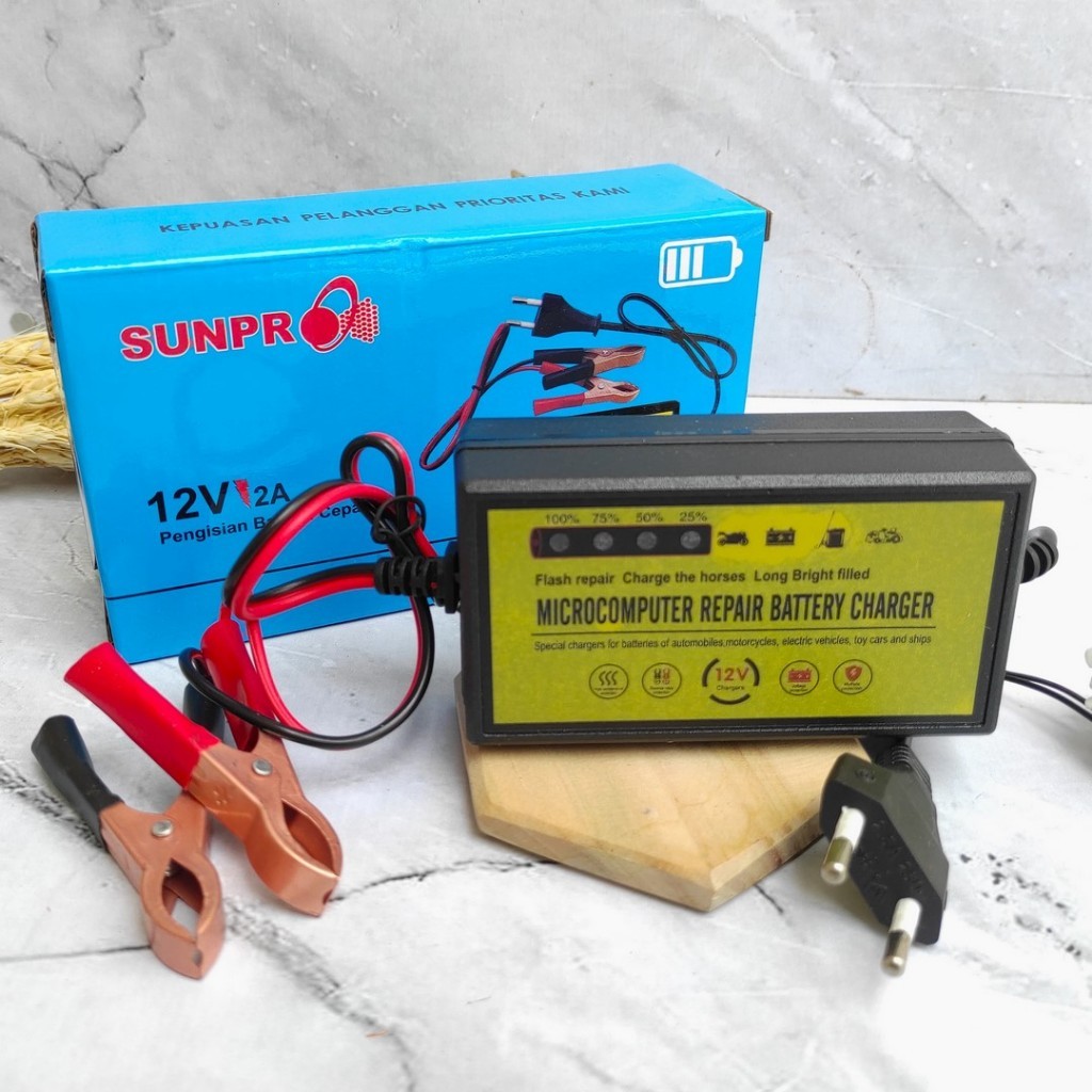 Cas Aki Motor Charger Aki Sunpro cas aki motor mobil Battery 12V 2a Adaptor cas Aki 12V2A