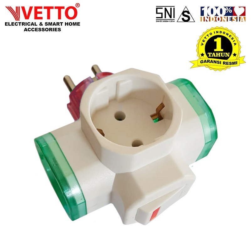 Vetto Steker T Arde Cabang 3 - Plug Adaptor Switch Arde V-880