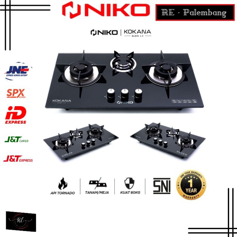 KOMPOR NIKO KOKANA BLACK 3.0/KOMPOR TANAM/KOMPOR KACA/KOMPOR GAS[NIKO KITCHEN]