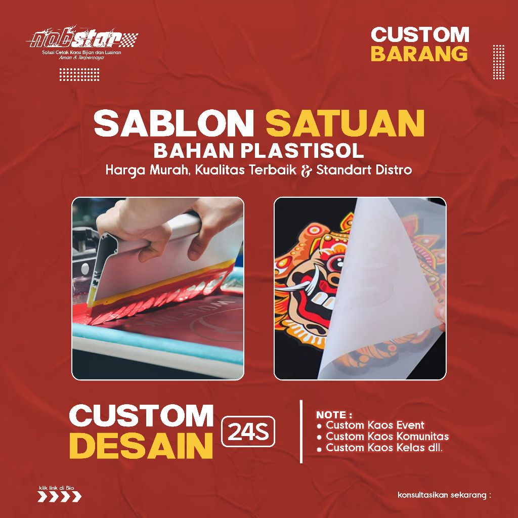 SABLON KAOS PLASTISOL CUSTOM SATUAN DESAIN BEBAS A2, A3, A4 | FULL WARNA TANPA MINIMUM PEMBELIAN | J