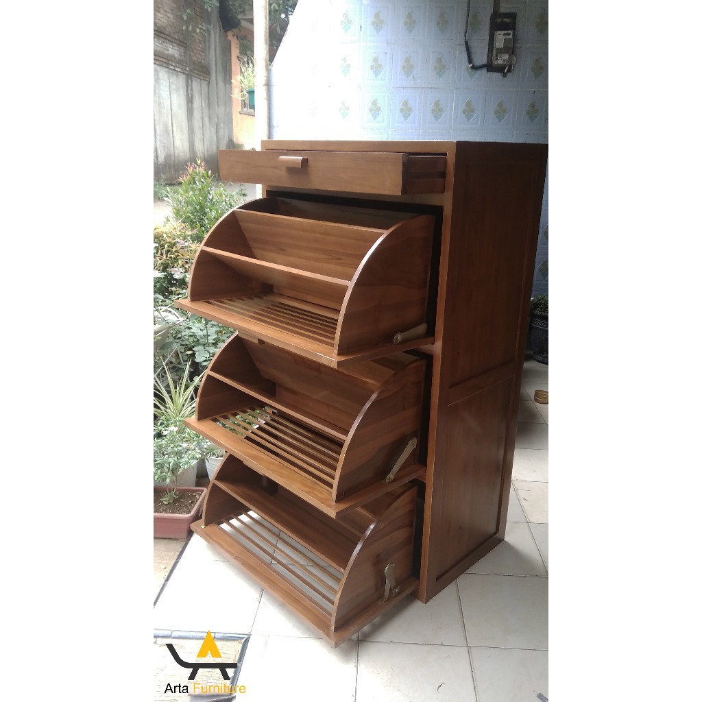 Rak Sepatu Tertutup Kayu Desain Minimalis Modern | Lemari sepatu  Tertutup Bahan Kayu Jati Jepara