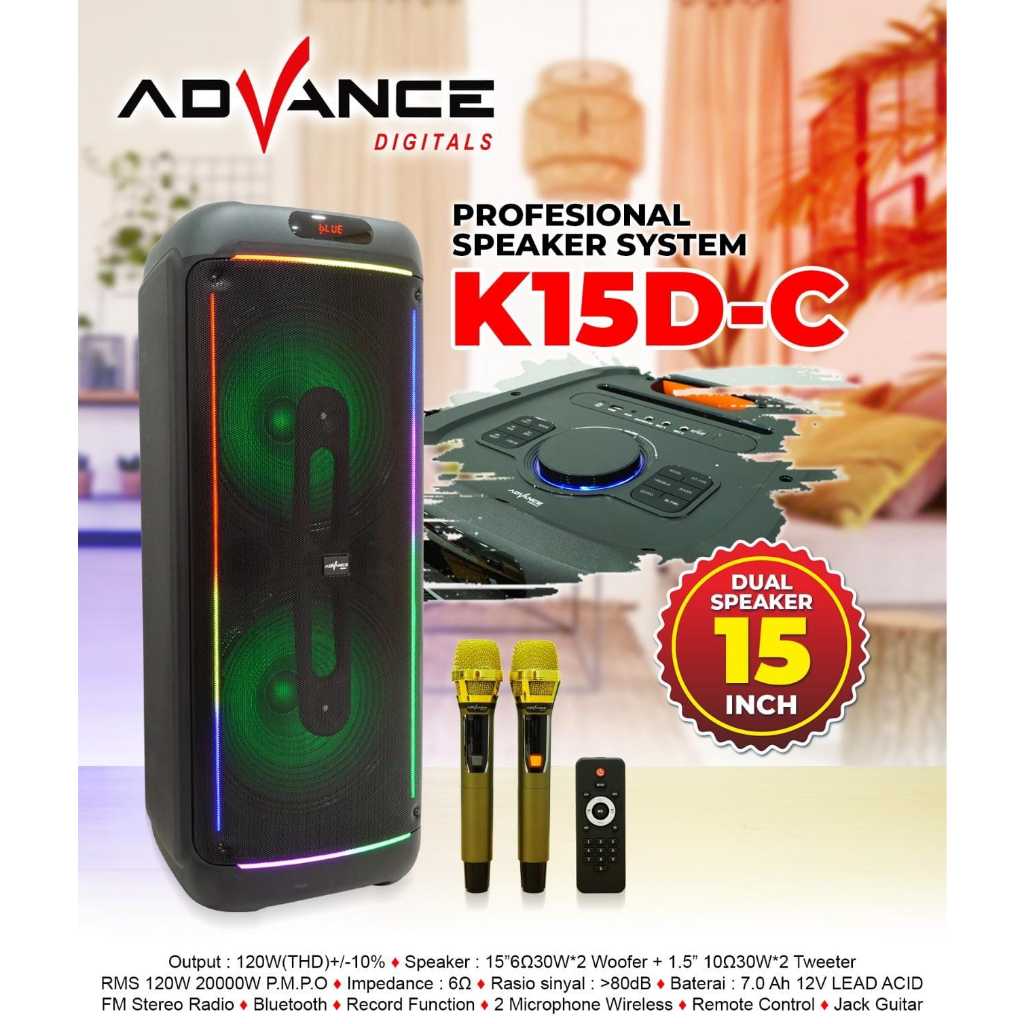 Advance k15dc SPEAKER SYSTEM DUAL SPEAKER 15 INCH FREE 2 MIC K15D-C ADVANCE PROFESIONAL