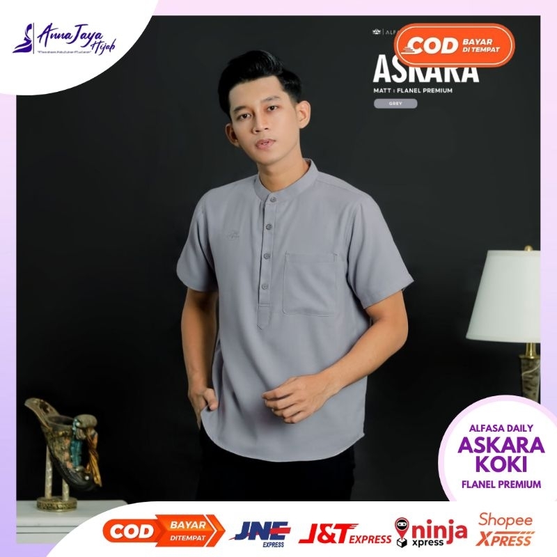 Alfasa Daily Baju Kemeja Pria Askara Koko Atasan Polos Bahan Flanel