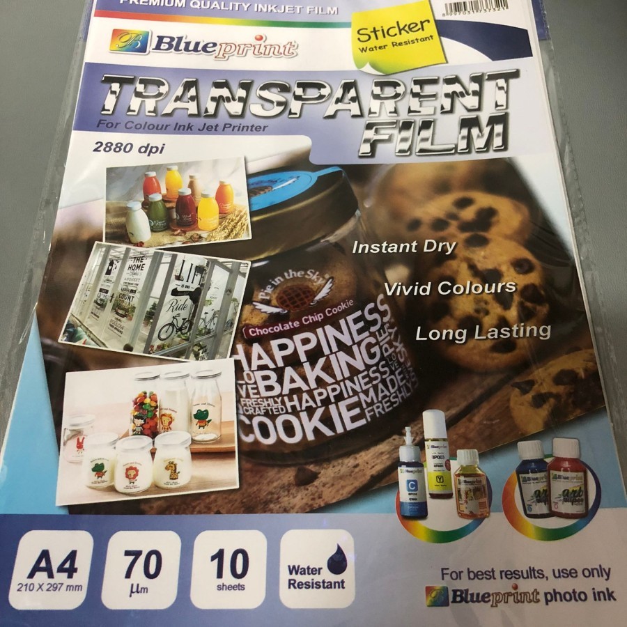 

bib Kertas Stiker Transparan Tahan Air BLUEPRINT A4 70gsm 10sheet Transparent Sticker Wateroof