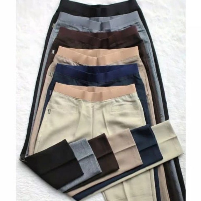 KODE E17X Celana kantor wanita pinggang karet kain import premium