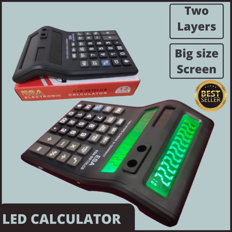 

KODE O9K Kalkulator layar lcd led menyala ukuran BESAR ESA 881LCS 12DIGIT 2 Layar bolak balik