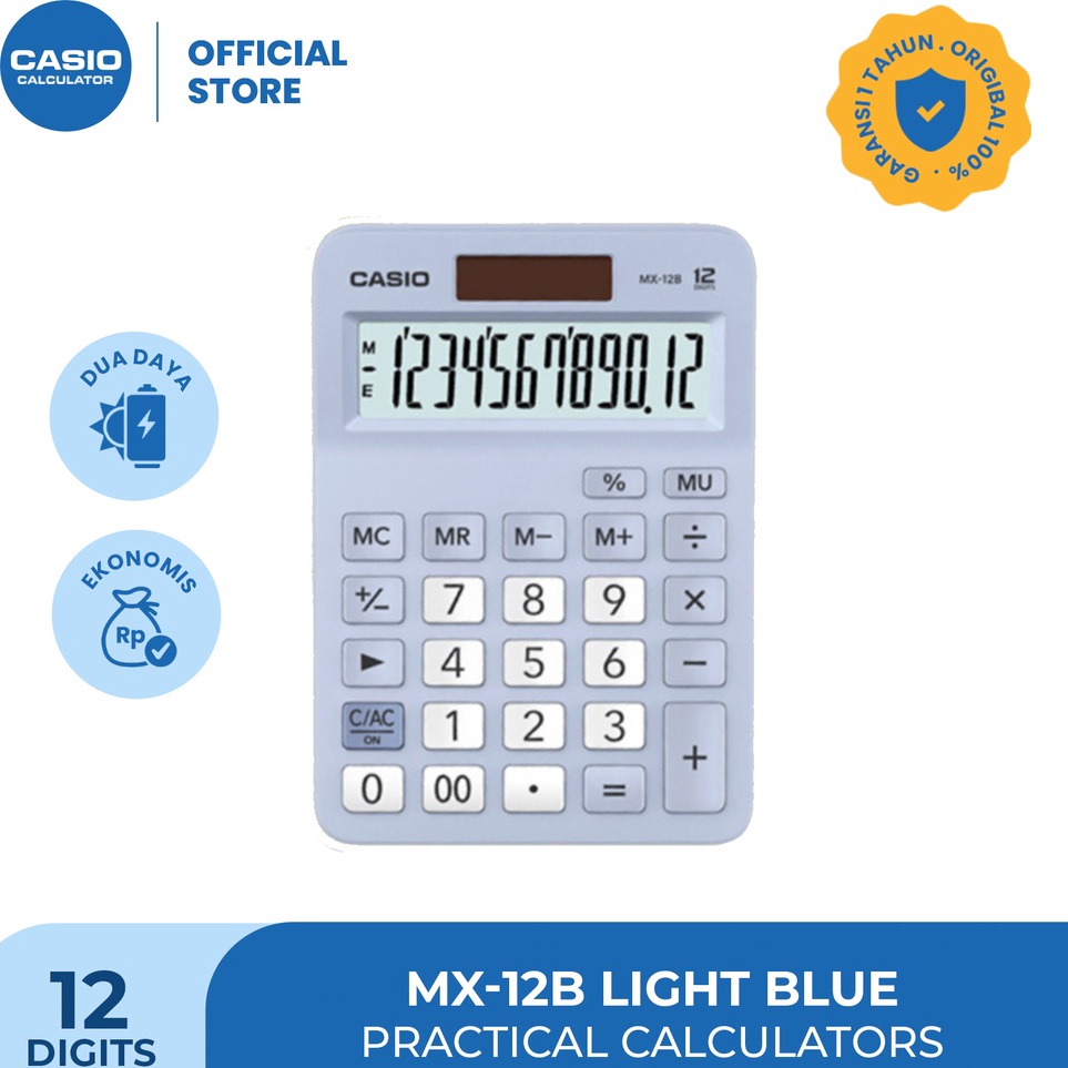

KODE A44P CASIO MX12B LIGHT BLUE Kalkulator TokoDagang Standard 12 digit