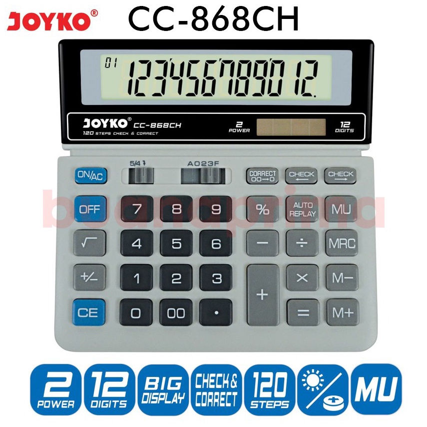 

KODE D4R Kalkulator Joyko 12 Digits Check Correct Besar CC868CH Calculator Bisa Delete Bisa Cek History