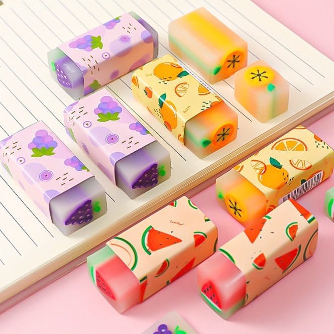 

KODE Q95B Penghapus Eraser Pensil Motif Bola Buah Dino Candy Bread 1 Pack