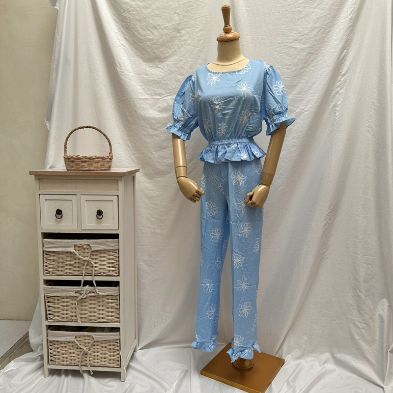 PIPO.ID | Pakaian Wanita Set Setelan Lengan Pendek Bahan Katun Bordir Scuba Silk by Orange Juice Plo