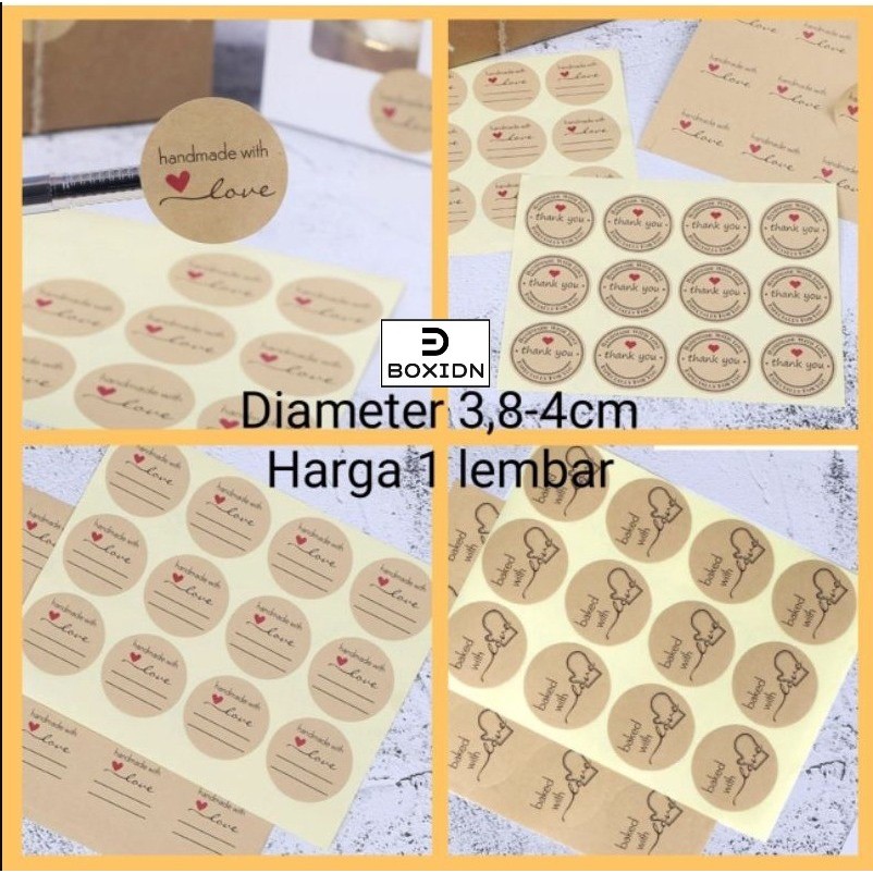 

1 lembar stiker thank you stiker handmade with love stiker baked with love stiker box hamper stiker toples kuker stiker kue stiker homemad stiker coklat stiker 4cm