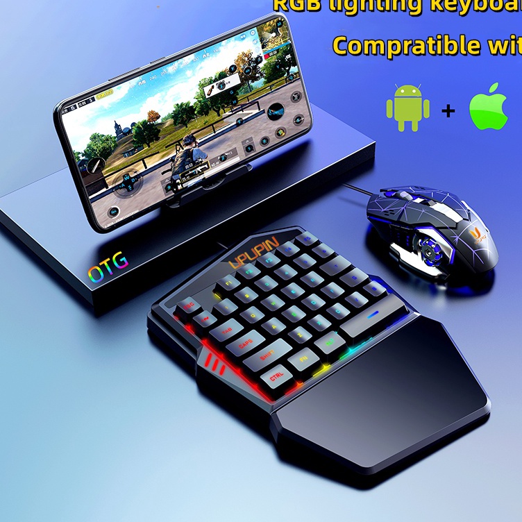 KODE V77T UPUPIN Paket keyboard gaming dan MouseSingle Hand Gaming RGB Keyboard dan mouse PUBG keybo
