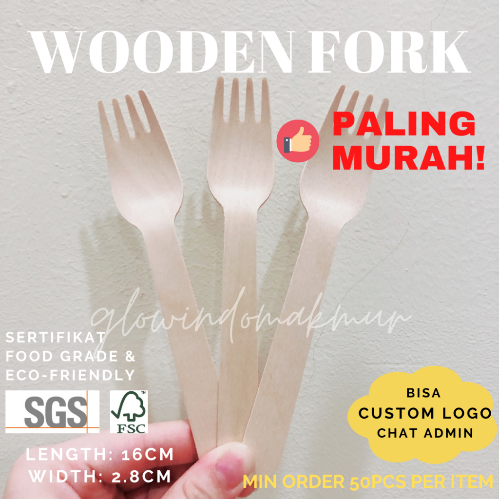 100pcs Garpu Makan Kayu Sendok Makan Kayu Gase Kayu Spork Wooden Spoon Wooden Fork Wooden Spork