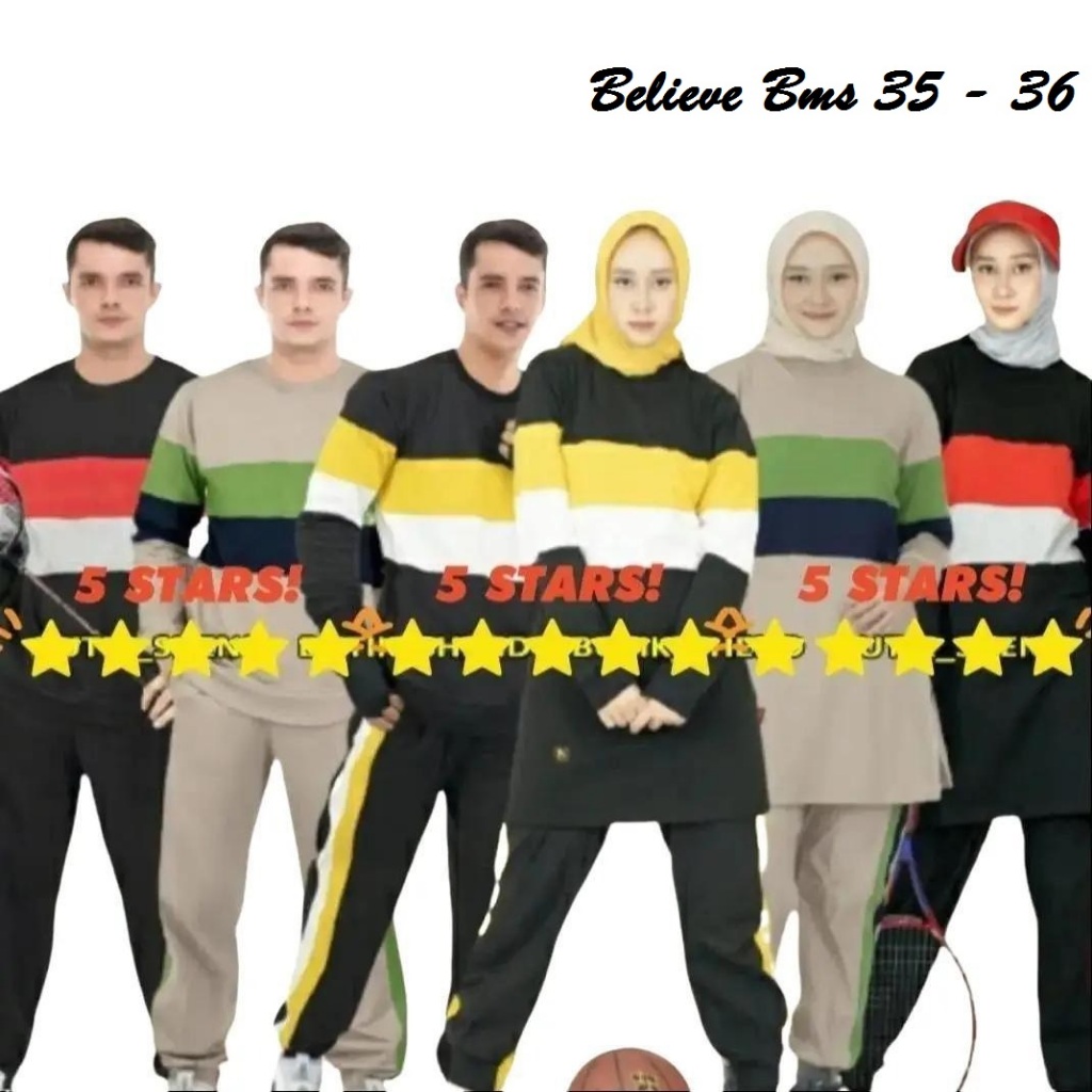 Believe Bms 35 Bms 36 - Setelan Couple Baju Celana Olahraga Wanita & Pria Muslim Atasan Sporty Panja