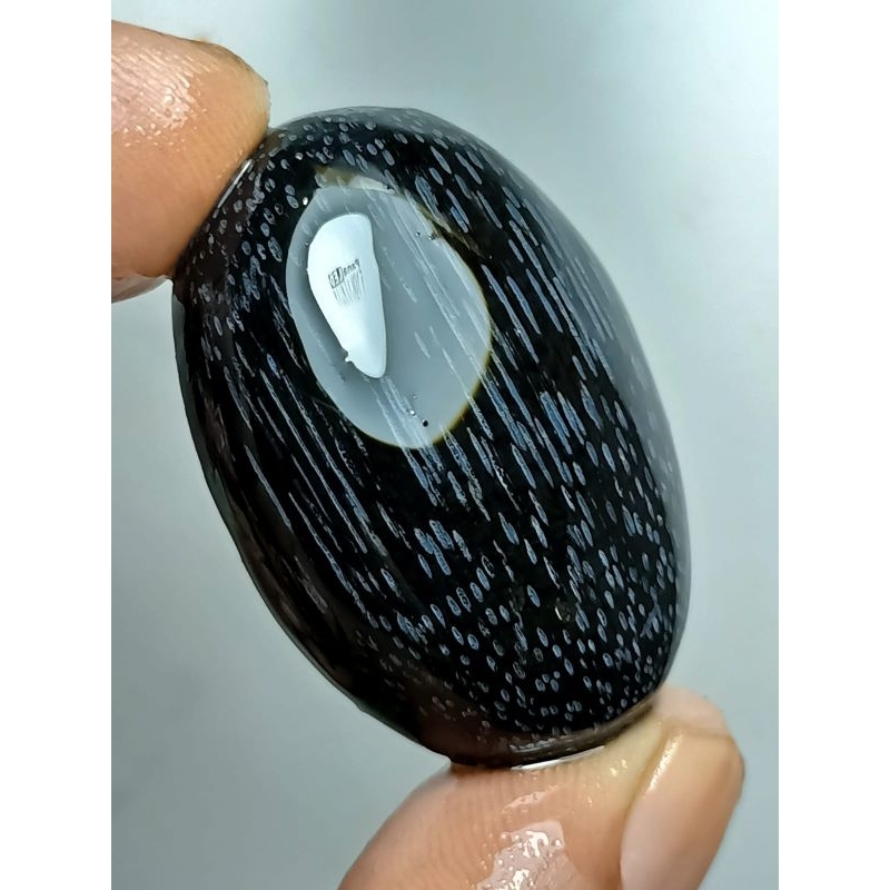 Batu Black Oval Sempur Ruyung Asli Banten , Serat Udah Ful Putih
