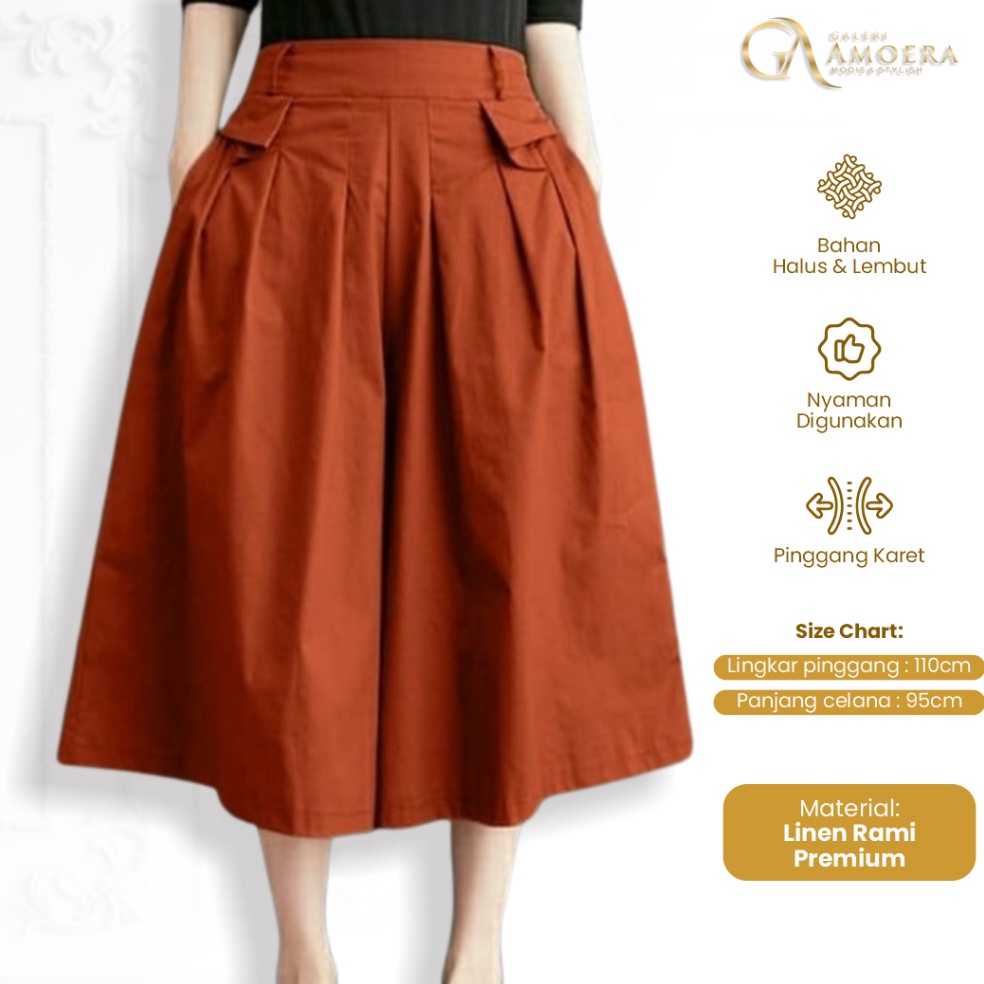 KODE K5G Celana Kulot Saloka Pants Oversize Highwast Jumbo Polos Kekinian Bahan Linen Rami Premium P