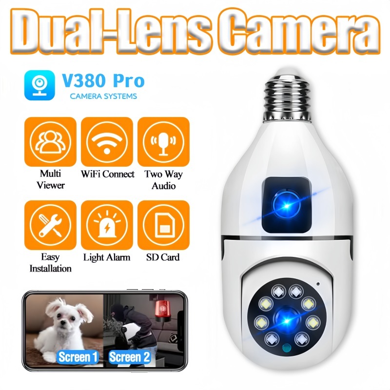 V380 Pro 8MP HD IP 1080P Camera Waterproof Outdoor Wireless APP Control cctv WIFI Dual Lens Bulb Cam