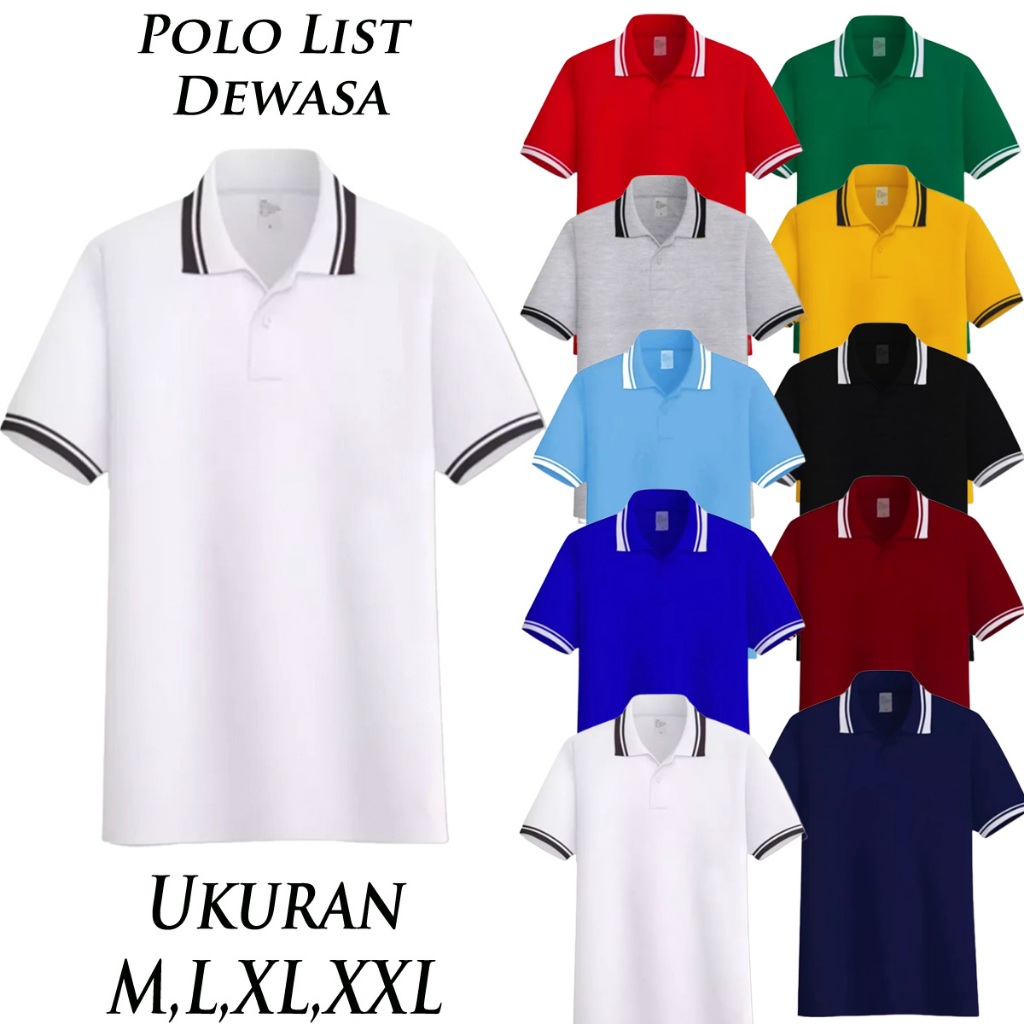 BAJU KAOS POLO LIST PRIA DAN WANITA LENGAN PENDEK UKURAN DAN WARNA LENGKAP / POLO SHIRT LENGAN PENDE