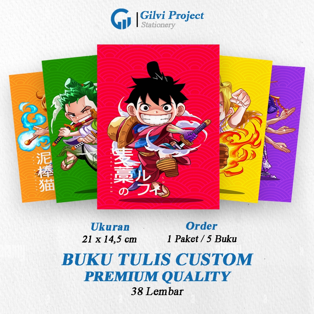 

Buku Tulis Sekolah Custom Tema ONE PIECE CHIBI Bergaris 38 Lembar 1 Pak Isi 5 Buku/ Buku Tulis Anime/ Buku Aesthetic/ Buku Catatan