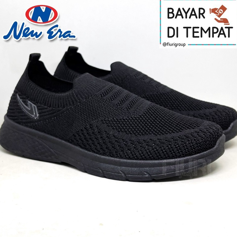 KODE R92U FIURI  NEW ERA  WINNER WINNY 3743 FULL HITAM  SEPATU SNEAKERS SLIP ON PRIA  SEPATU KNIT RA