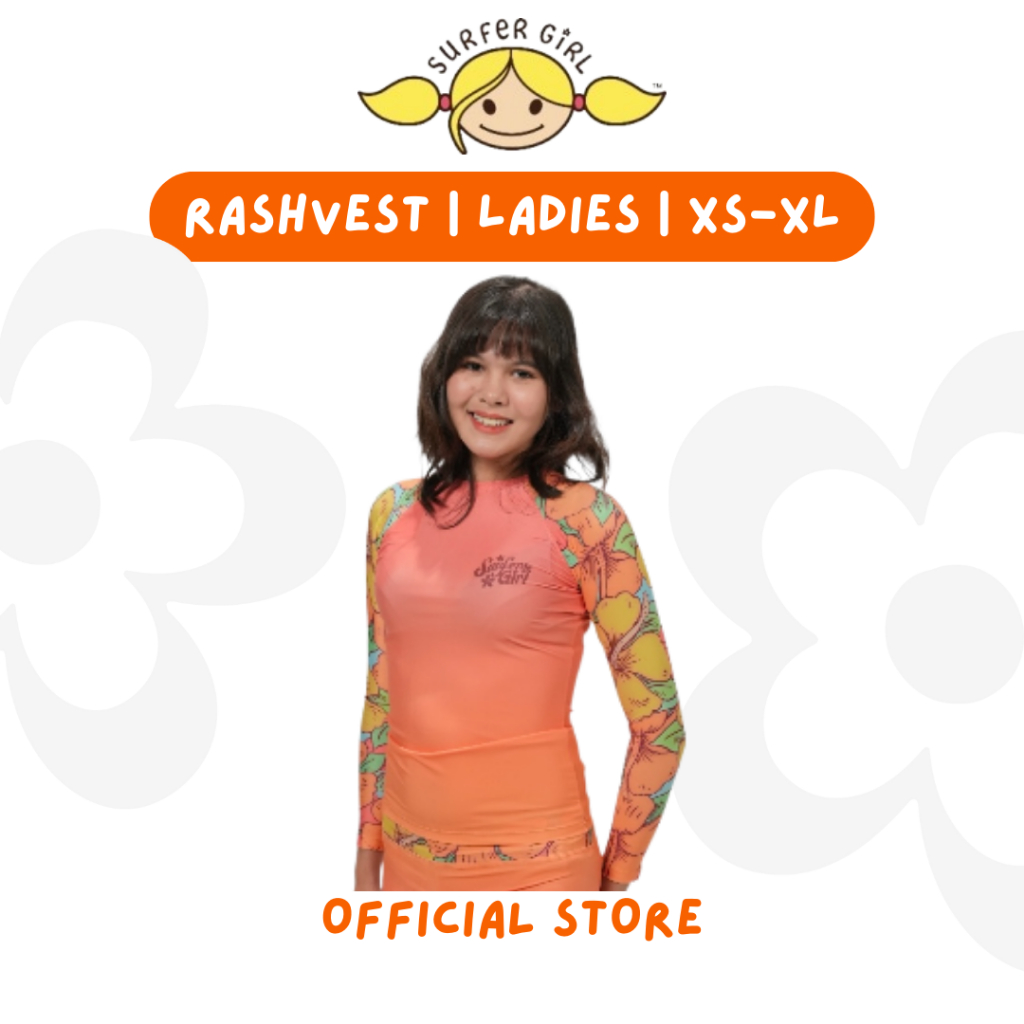 Surfer Girl Hibiscus LS Rashvest 242LLSR002ORG | Swimwear | Baju Renang Wanita | Swimsuit | Pakaian 