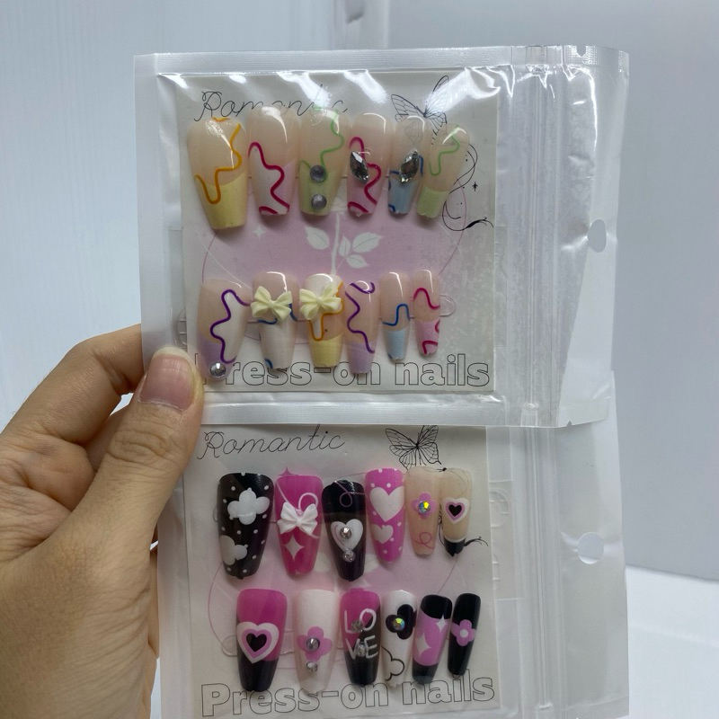 kuku palsu panjang 12 pc+lem kuku 3d free lem tahan air kualitas import model korea