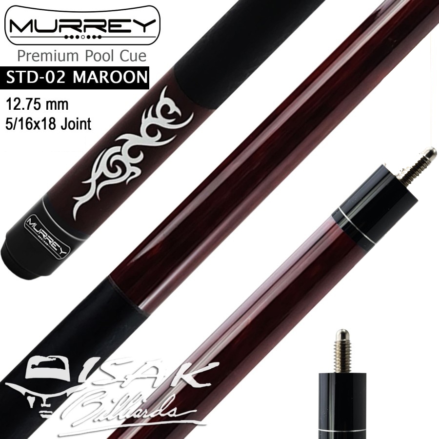 (BUTT ONLY) Murrey STD-2 - Maple Pool Billiard Cue Stick - Stik Biliar - Maroon