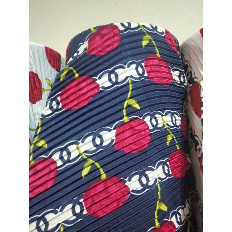 Bahan Kain Tille plisket motif bunga premium